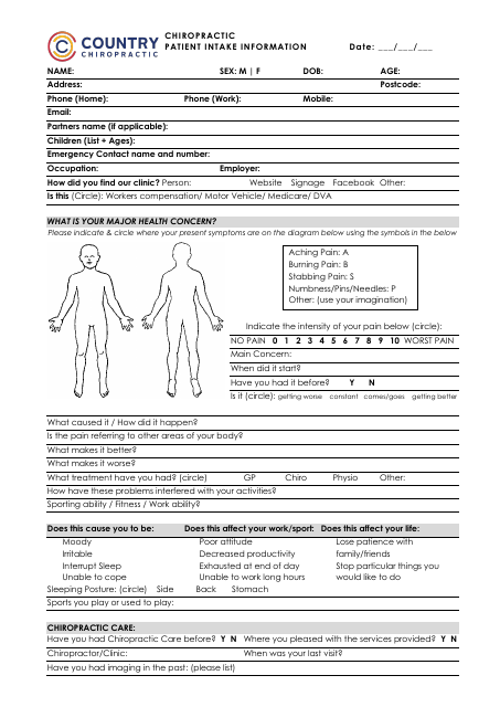 Chiropractic Patient Intake Form - Country Chiropractic