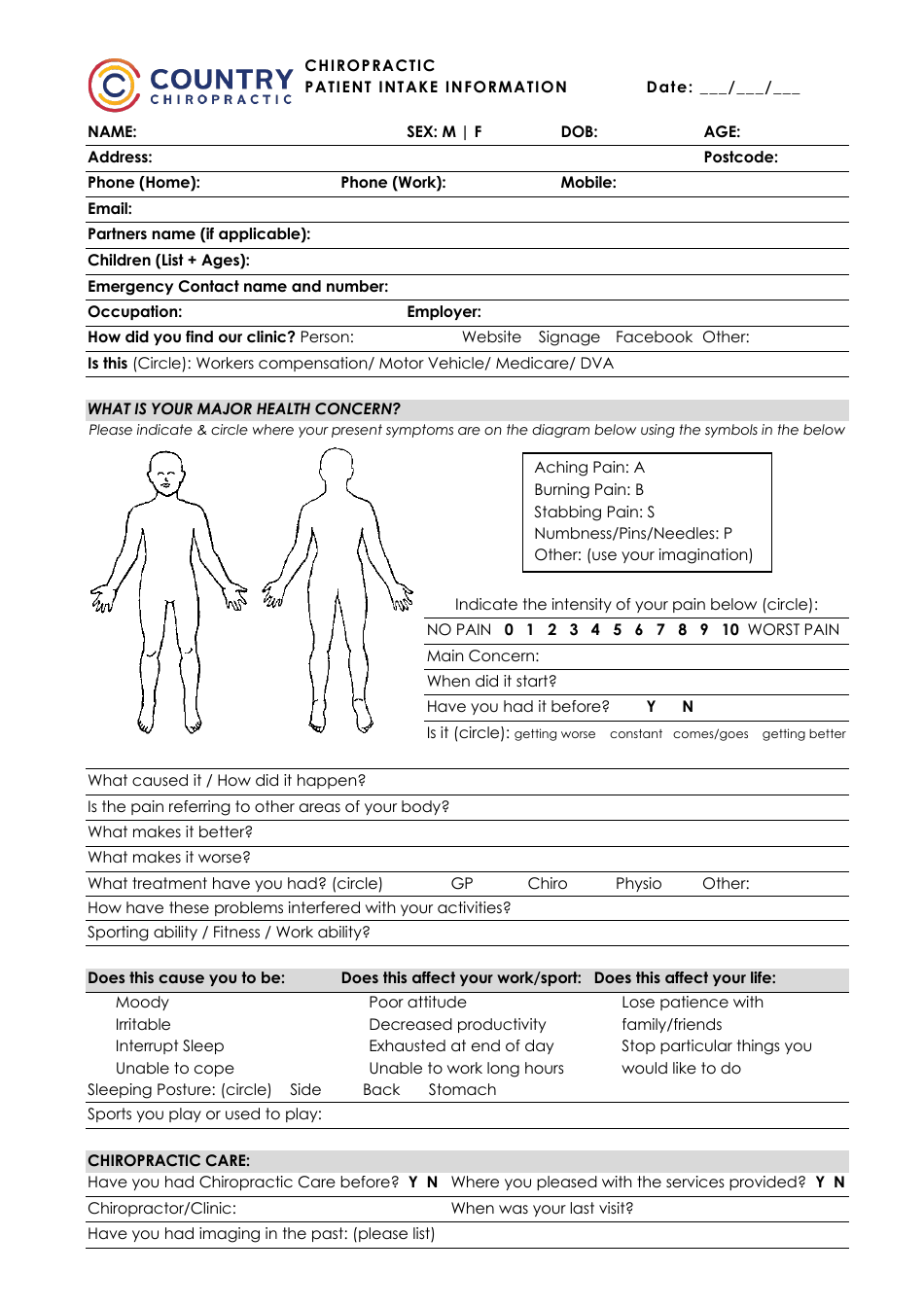 Chiropractic Patient Intake Form - Country Chiropractic - Fill Out ...