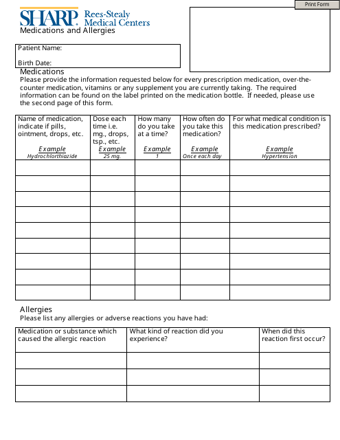 Medications and Allergies Sheet Preview - Practical Uses for Home and Healthcare Providers