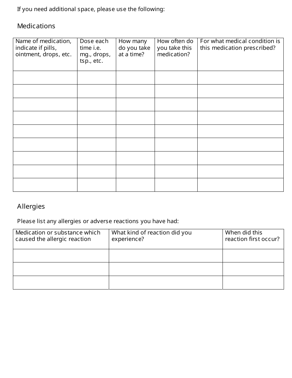 Medications and Allergies Sheet - Sharp Download Fillable PDF ...