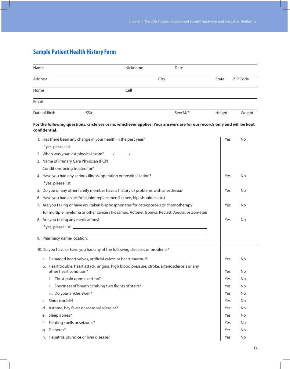 Sample Patient Health History Form - the American Association of Oral and Maxillofacial Surgeons (Aaoms), Page 1