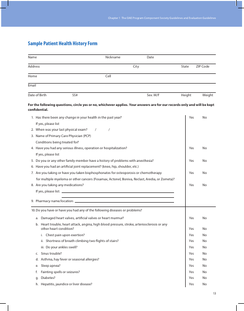 Sample Patient Health History Form - the American Association of Oral and Maxillofacial Surgeons (Aaoms)