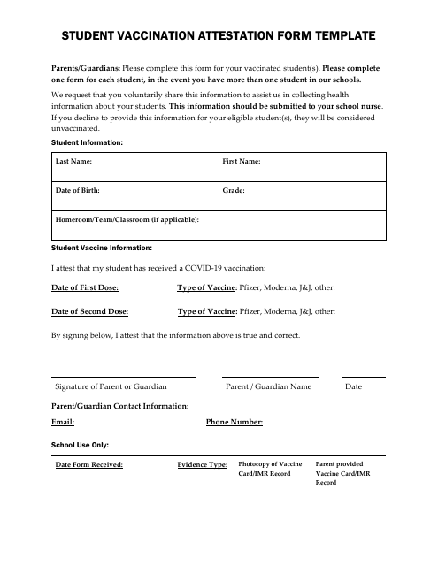Student Vaccination Attestation Form Download Pdf