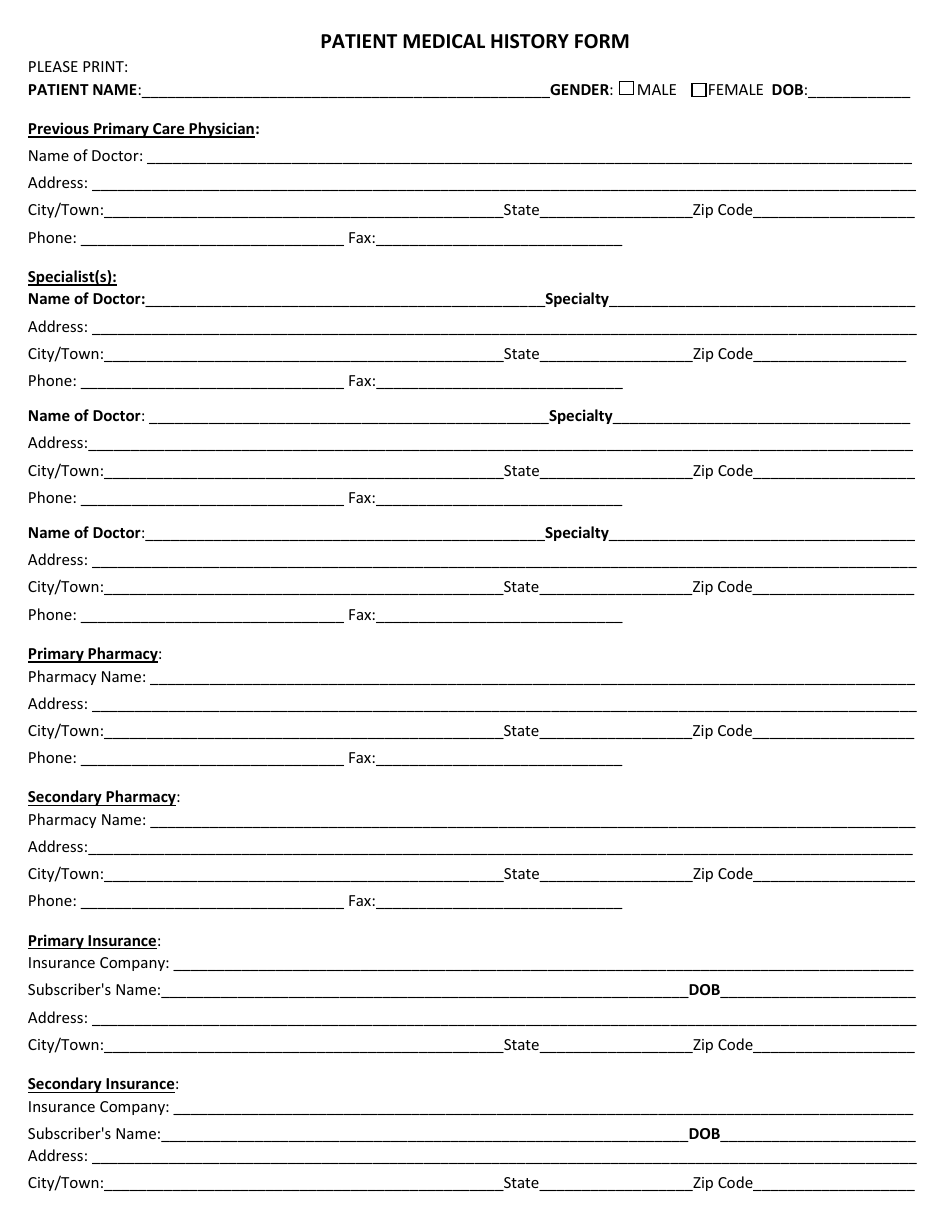 Patient Medical History Form - Lines, Page 1