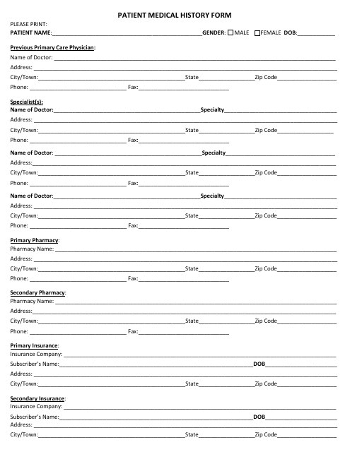 Patient Medical History Form - Lines