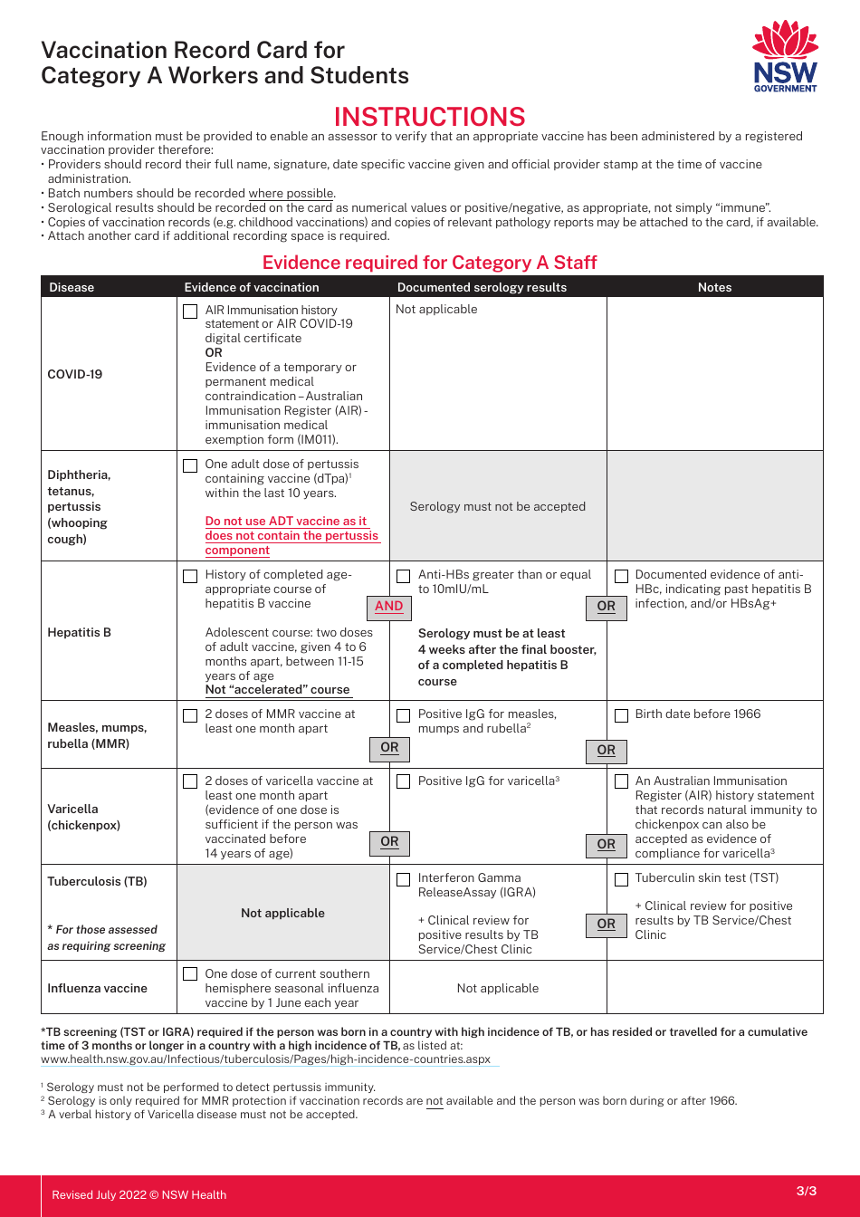 Vaccination Record Card for Category a Workers and Students - New South Wales, Australia, Page 3