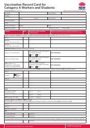 Document preview: Vaccination Record Card for Category a Workers and Students - New South Wales, Australia