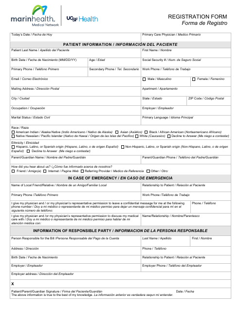 Patient Registration Form (English / Spanish) Download Pdf