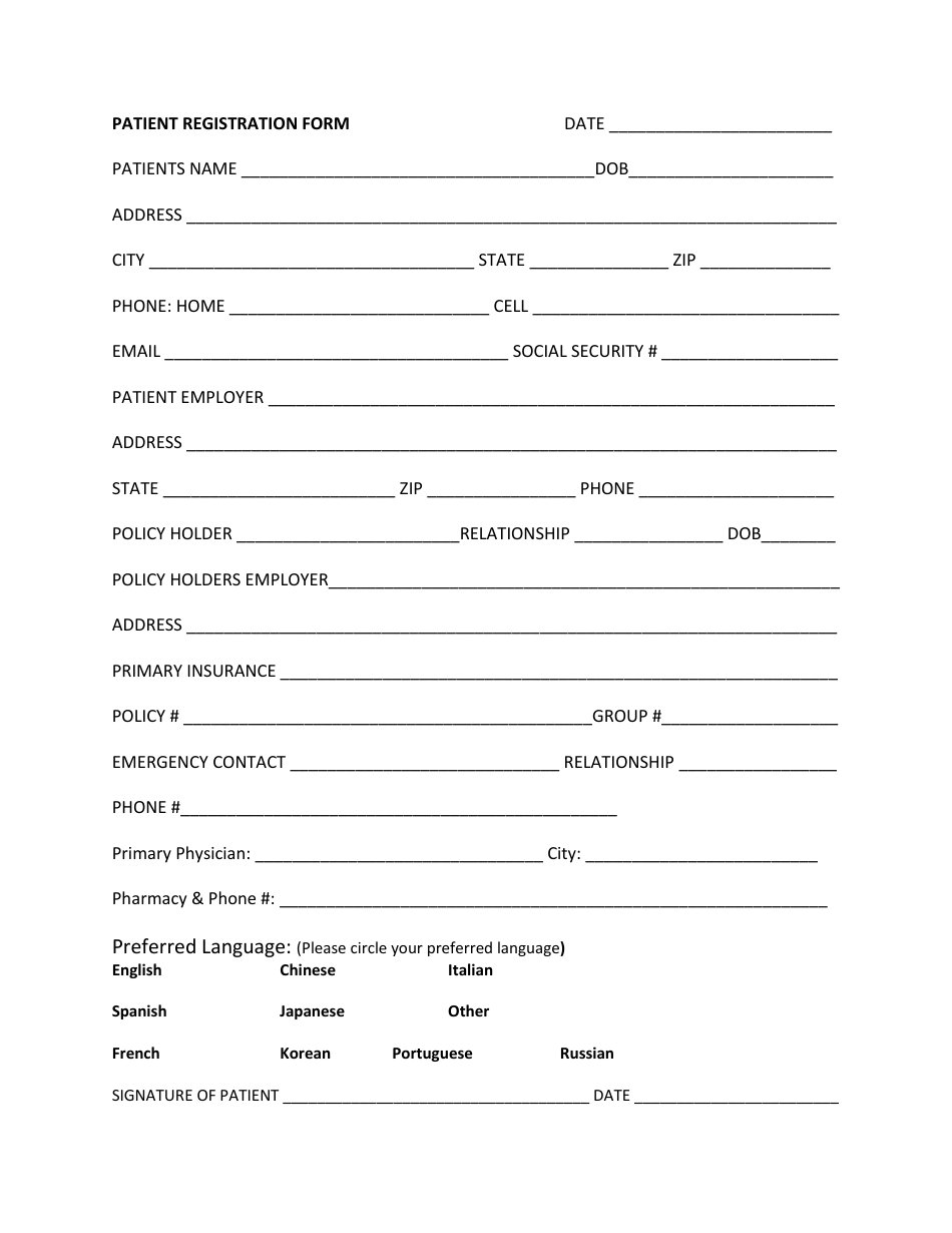 Patient Registration Form - Lines, Page 1