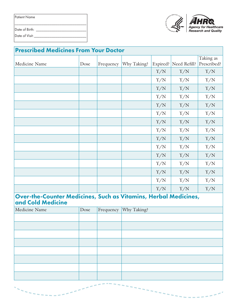 Medication Record Sheet, Page 1