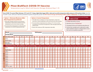 Document preview: Form CS321570-K Pfizer-Biontech Covid-19 Vaccine Temperature Log for Ultra-Cold Vaccine Storage (Celsius)