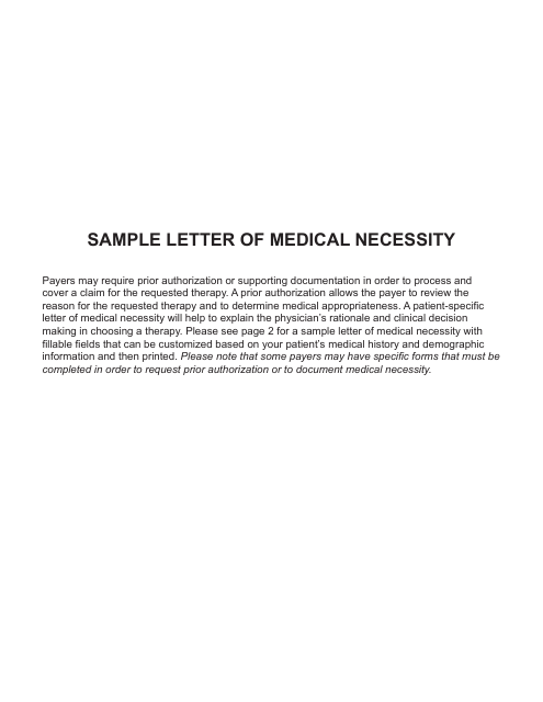 Sample Letter of Medical Necessity