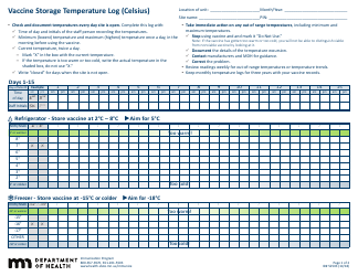 Form 52503 Vaccine Storage Temperature Log (Celsius) - Minnesota