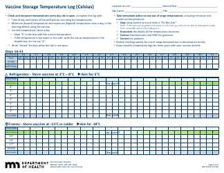 Form 52503 Vaccine Storage Temperature Log (Celsius) - Minnesota, Page 2