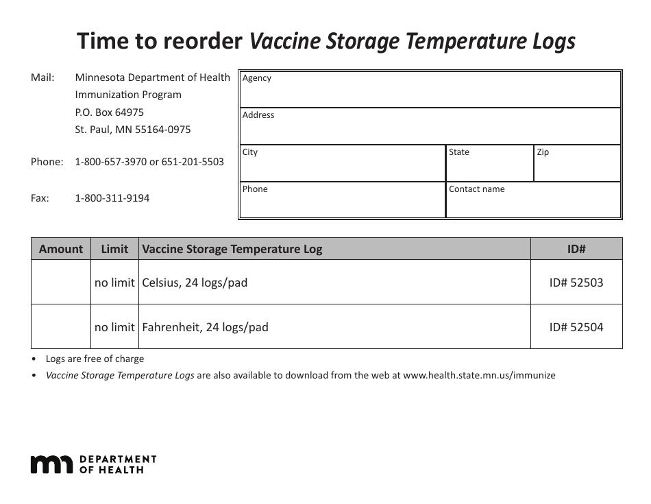 Form 52503 Vaccine Storage Temperature Log (Celsius) - Minnesota, Page 3