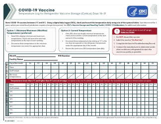 Form CS321629-I Covid-19 Vaccine Temperature Log for Refrigerator Vaccine Storage (Celsius) Days 1-15, Page 2