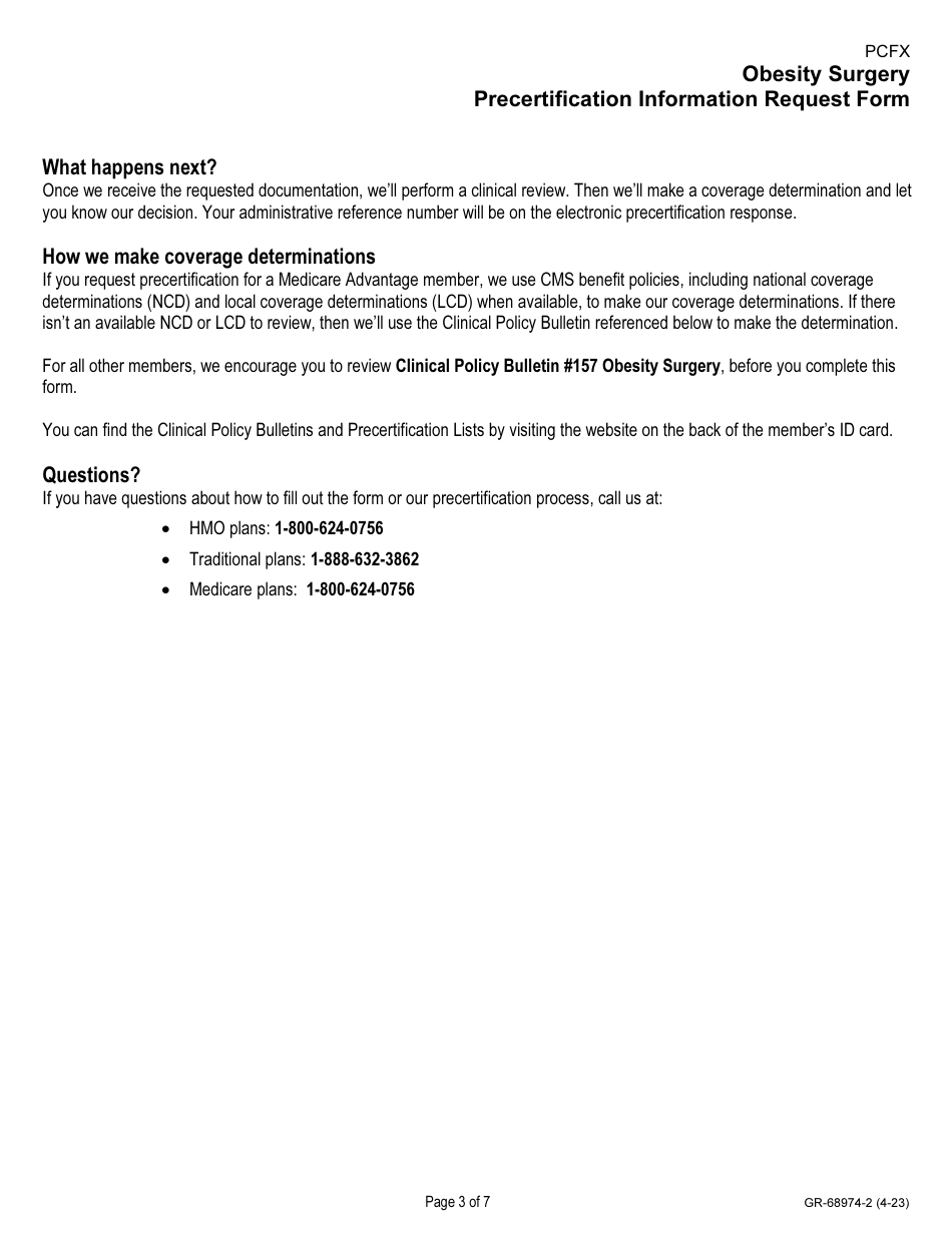 Form GR-68974-2 Obesity Surgery Precertefecation Information Request Form, Page 3