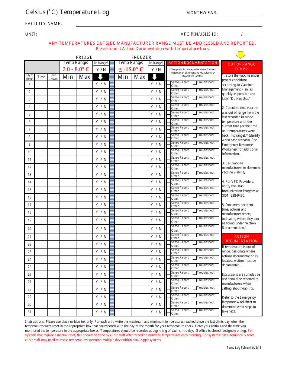 Utah Celsius Temperature Log Fill Out Sign Online And Download Pdf Templateroller 8666