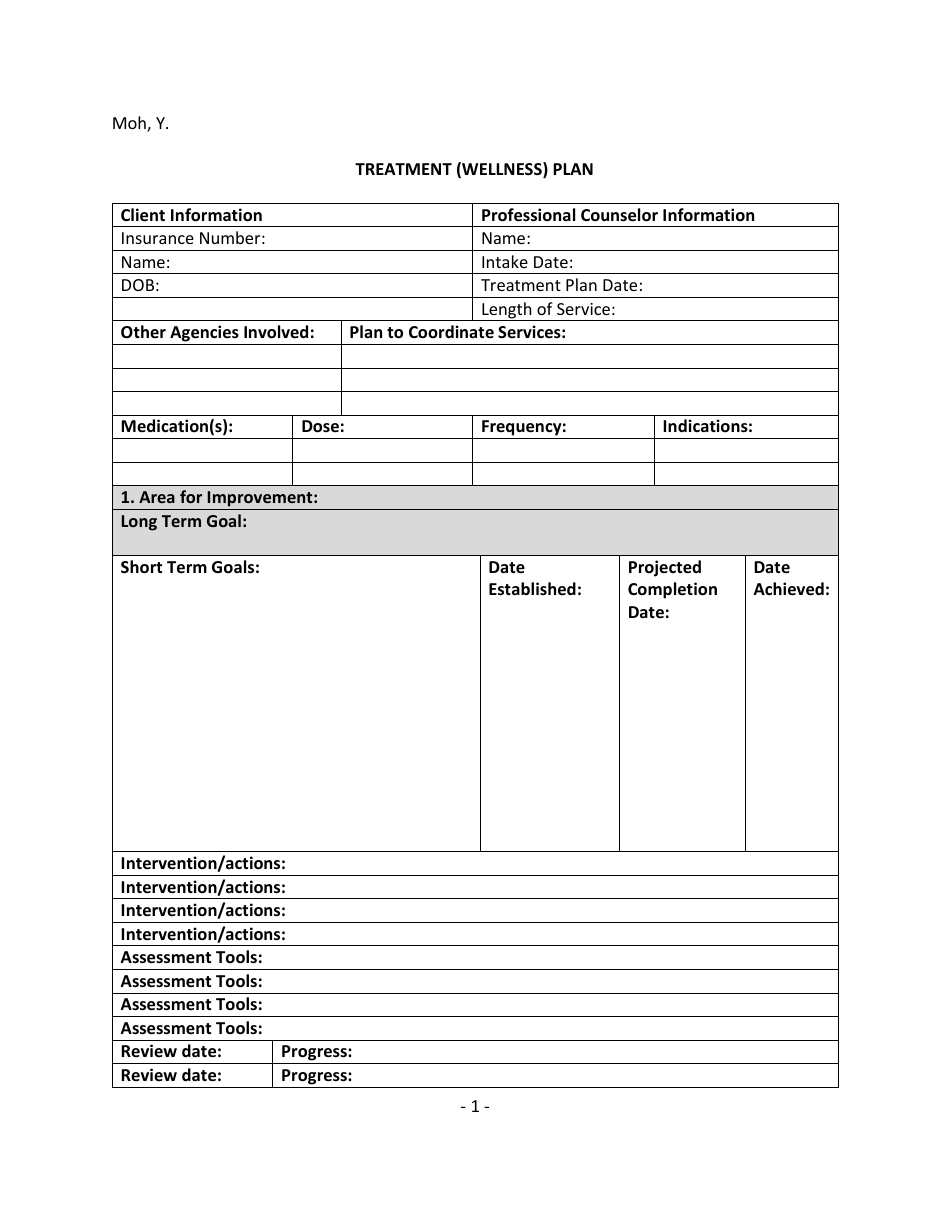 Treatment (Wellness) Plan Template - Yoon Suh Moh Download Printable ...