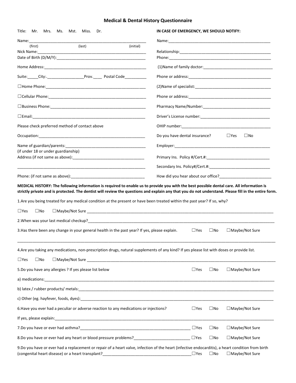 Woman filling out medical and dental history questionnaire