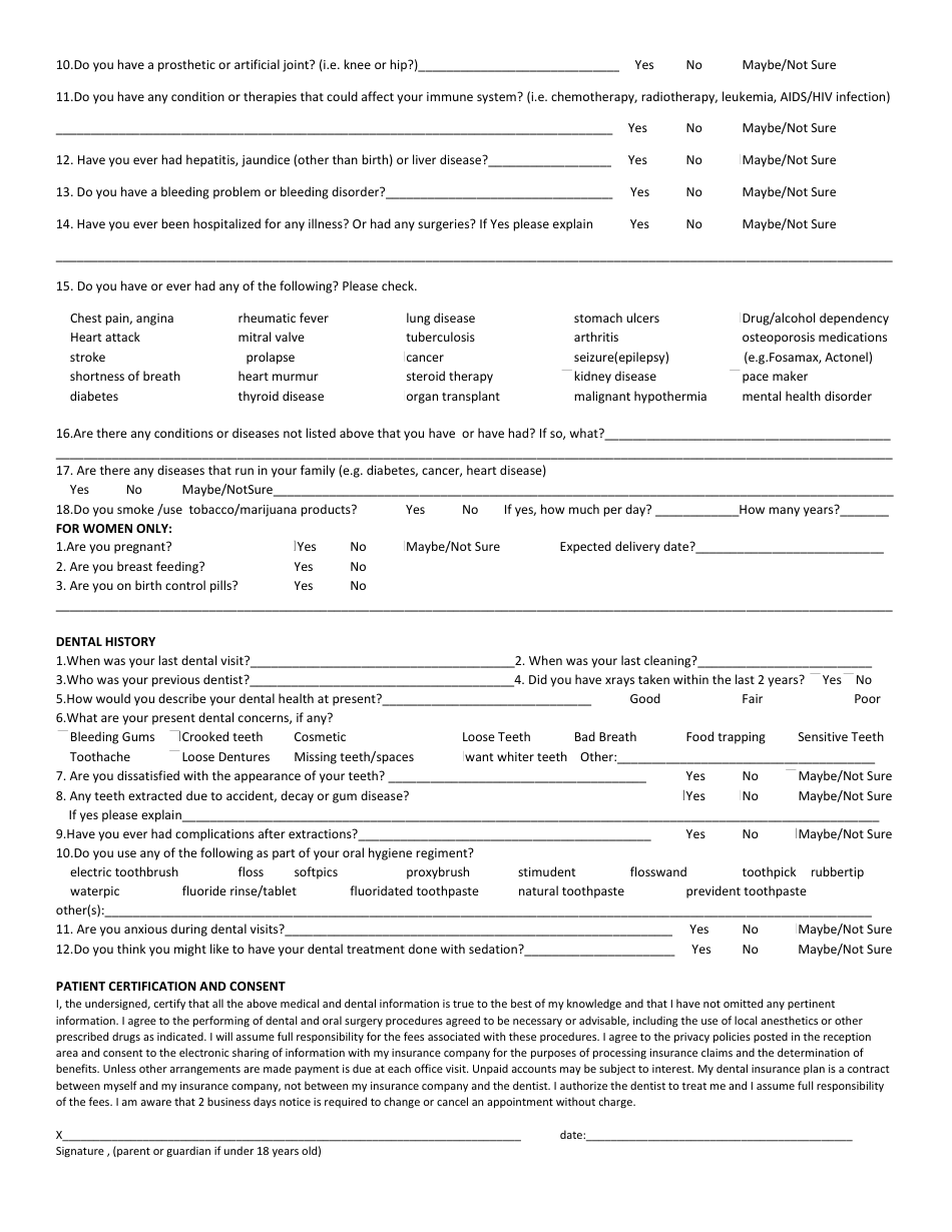 Medical  Dental History Questionnaire, Page 2