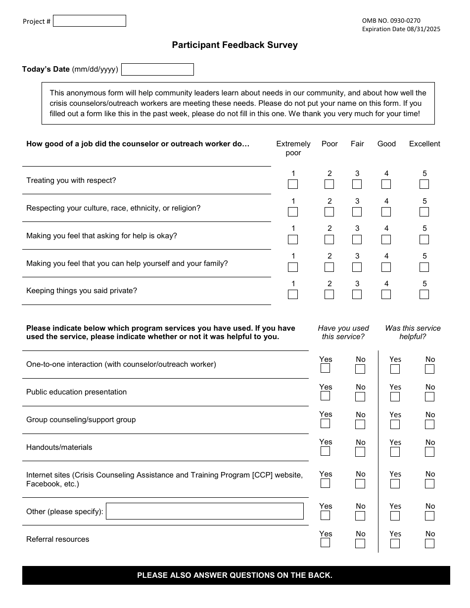 Participant Feedback Survey, Page 1