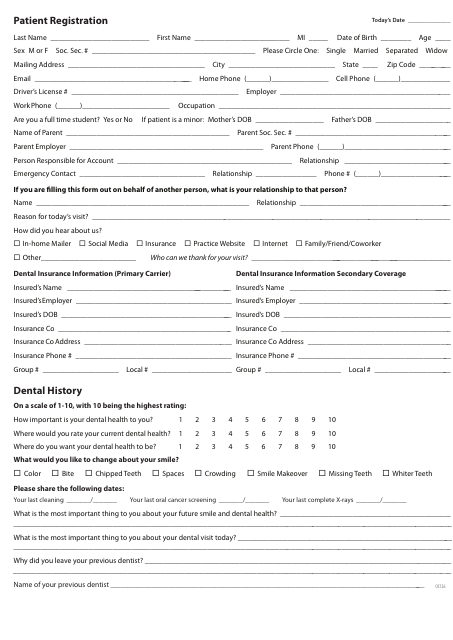 Dental Patient Registration Form Template with American Dental Association.