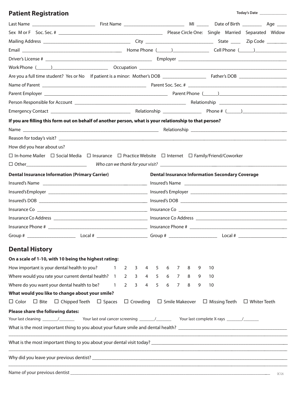 Dental Patient Registration Form Template with American Dental Association.