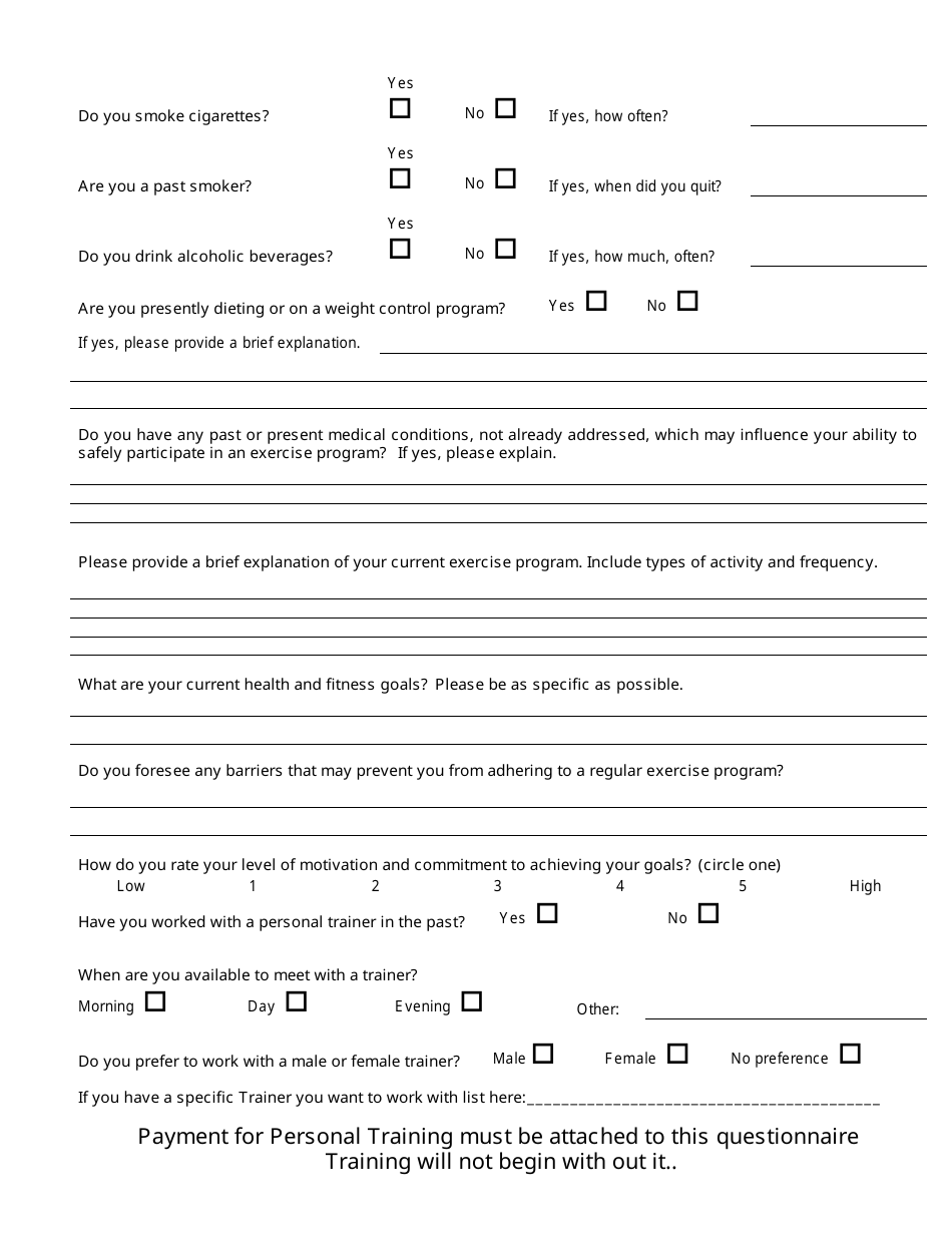 Personal Training Questionnaire - Hopedale Wellness Center, Page 3