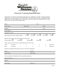Document preview: Personal Training Questionnaire - Hopedale Wellness Center