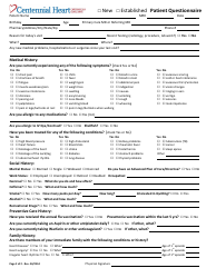 Document preview: New/Established Patient Questionnaire - Centennial Heart