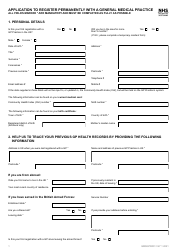 Form GMSGPR001 Application to Register Permanently With a General Medical Practice - United Kingdom