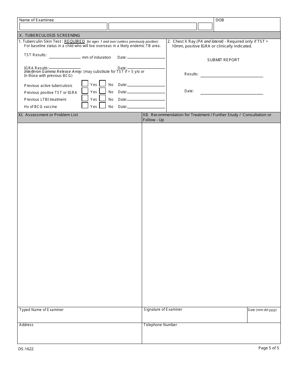 Form DS-1622 Medical History and Examination for Children 11 Years and Younger, Page 5
