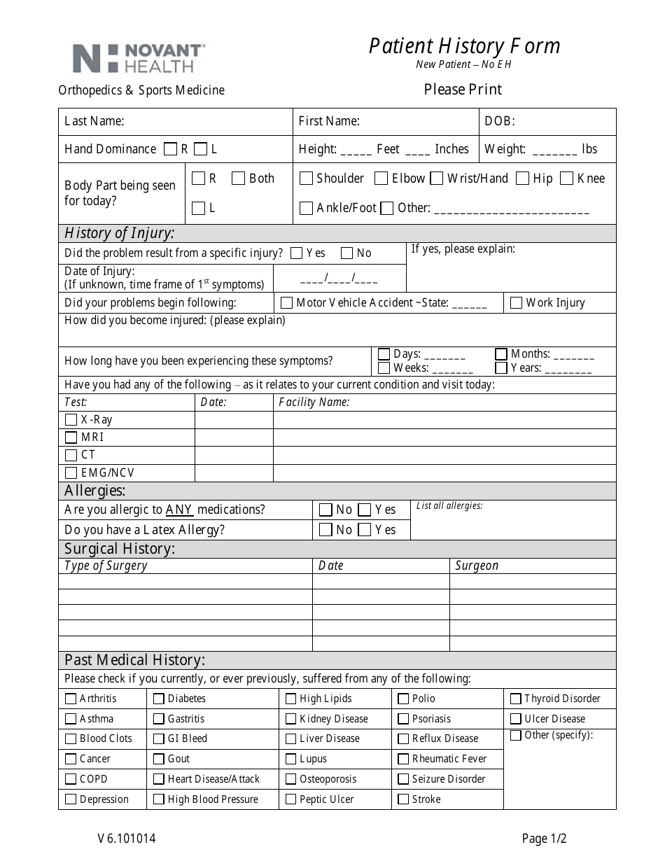 Patient History Form Novant Health Fill Out Sign Online and Patient History Form Novant Health Fill Out Sign Online and