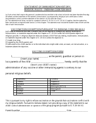 Document preview: Vaccine Exemption Form - Indiana