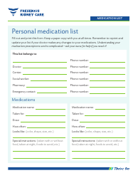 Document preview: Personal Medication List - Fresenius Medical Care