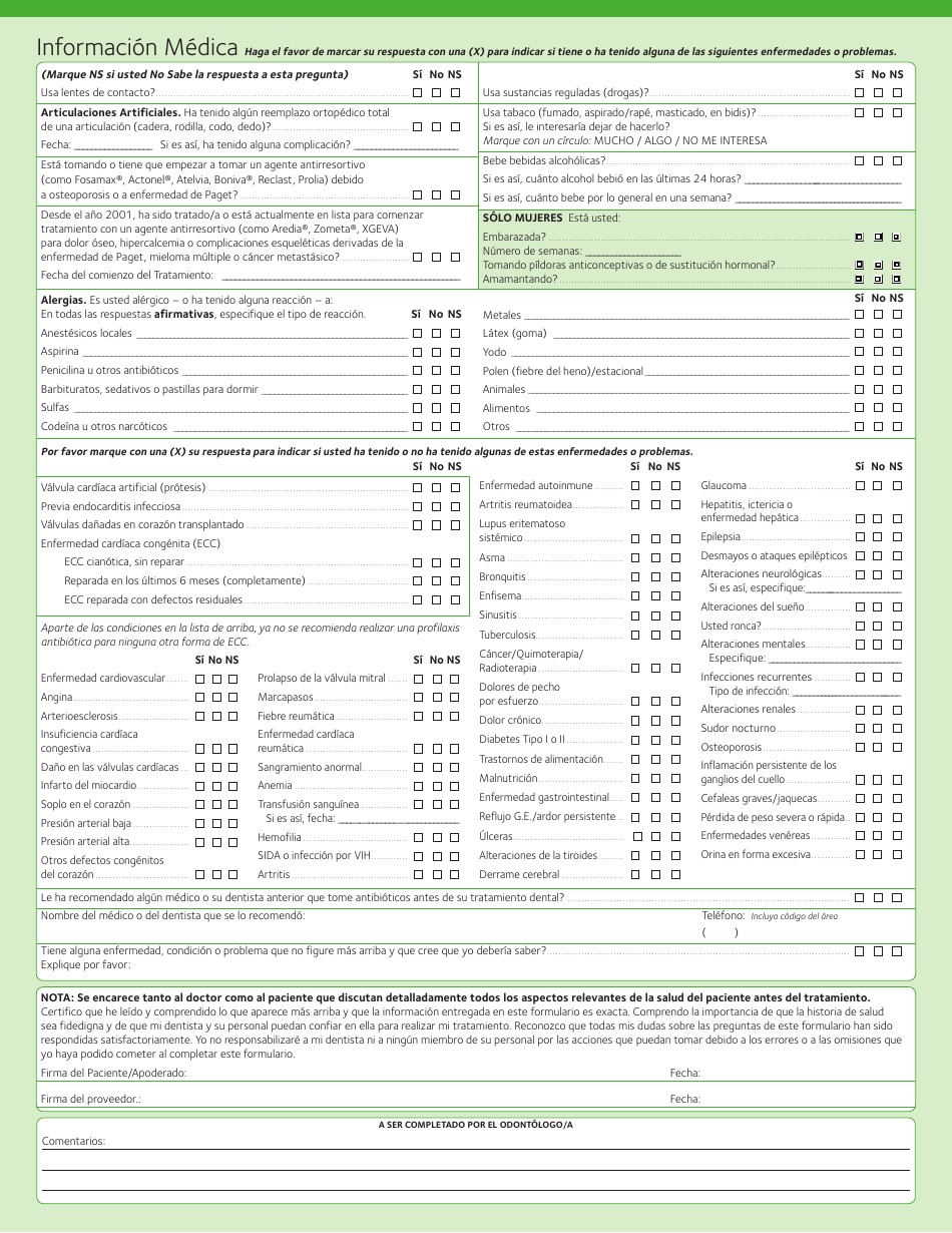Formulario Para La Historia De Salud Dental - American Dental Association (Spanish), Page 2