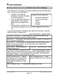 Document preview: Personal Medication List - Kaiser Permanente