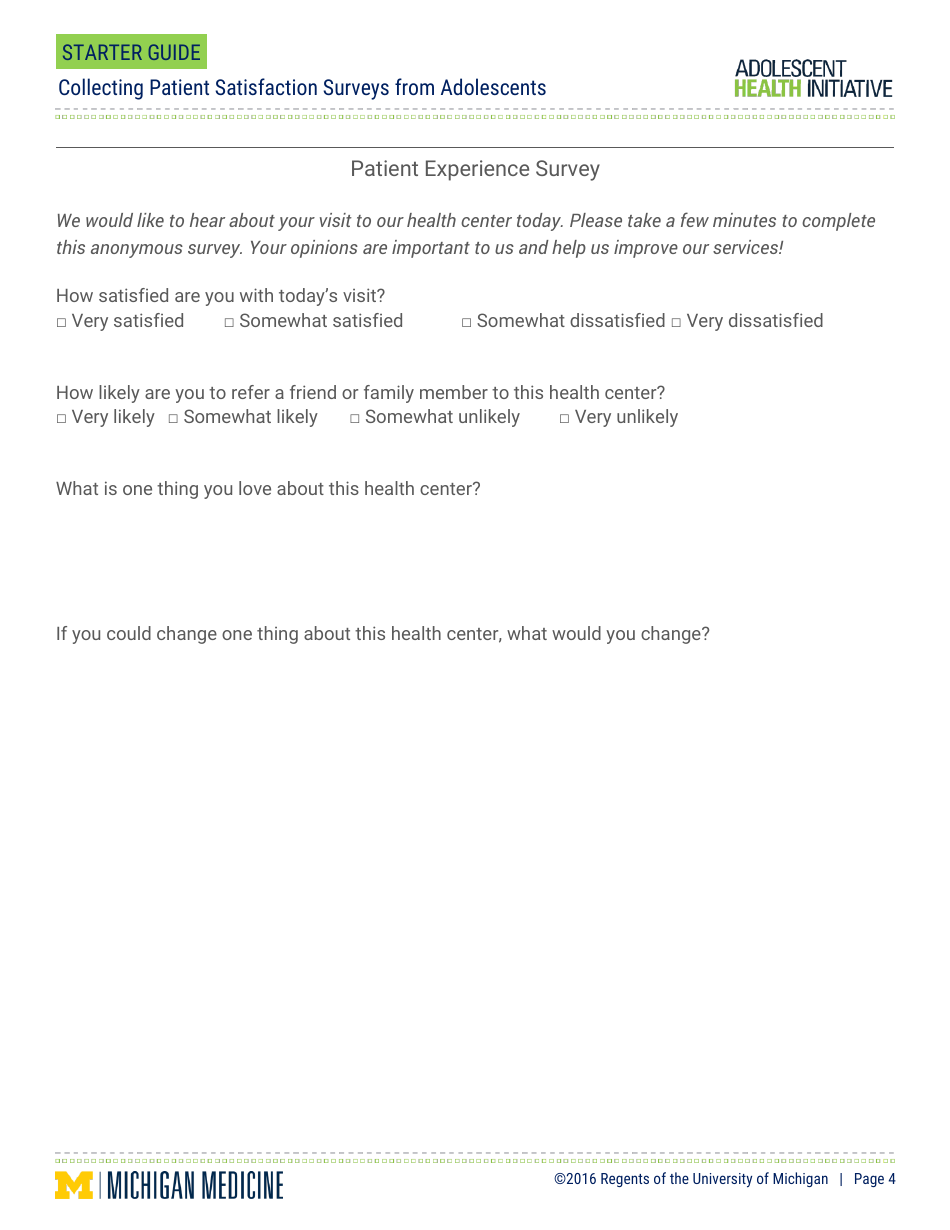 Patient Satisfaction Survey - Regents of the University of Michigan, Page 4
