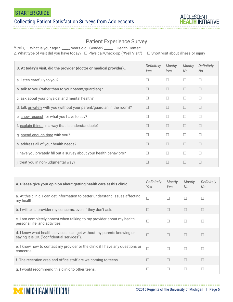 Patient Satisfaction Survey - Regents of the University of Michigan, Page 5