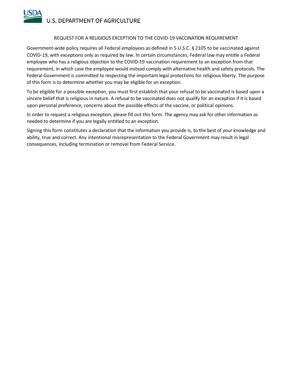 Request for a Religious Exception to the Covid-19 Vaccination ...