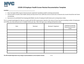 Document preview: Covid-19 Employer Health Screen Review Documentation Template - New York City