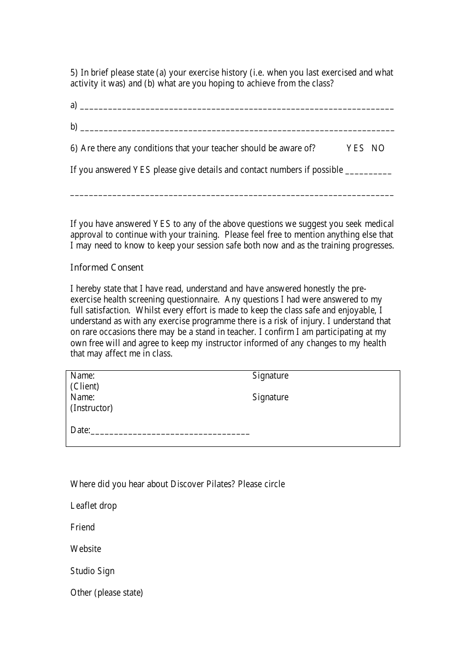 Health Screening Questionnaire  Informed Consent, Page 2