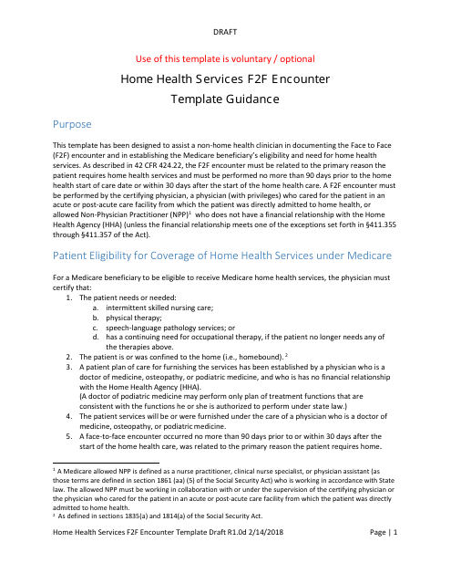 Home Health Services Face-To-Face Encounter Template Download Pdf