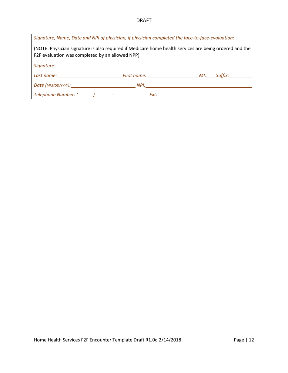 Home Health Services Face-To-Face Encounter Template, Page 12