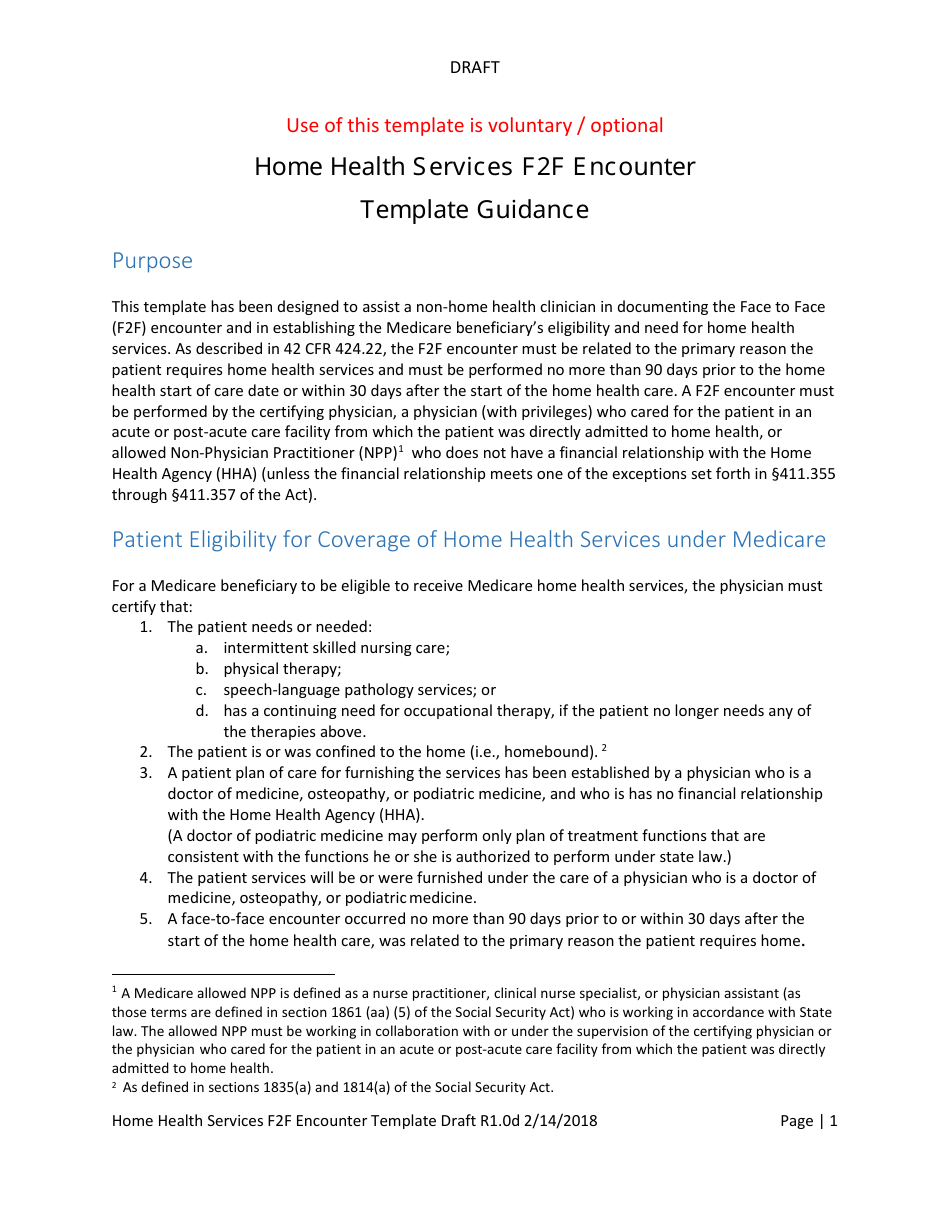 Home Health Services Face-To-Face Encounter Template, Page 1
