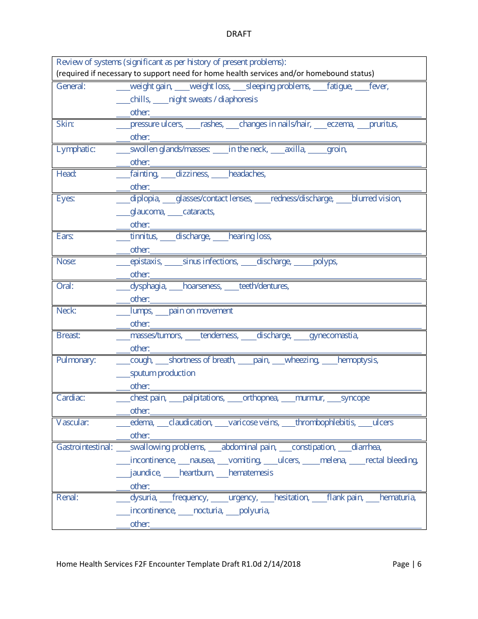 Home Health Services Face-To-Face Encounter Template, Page 6