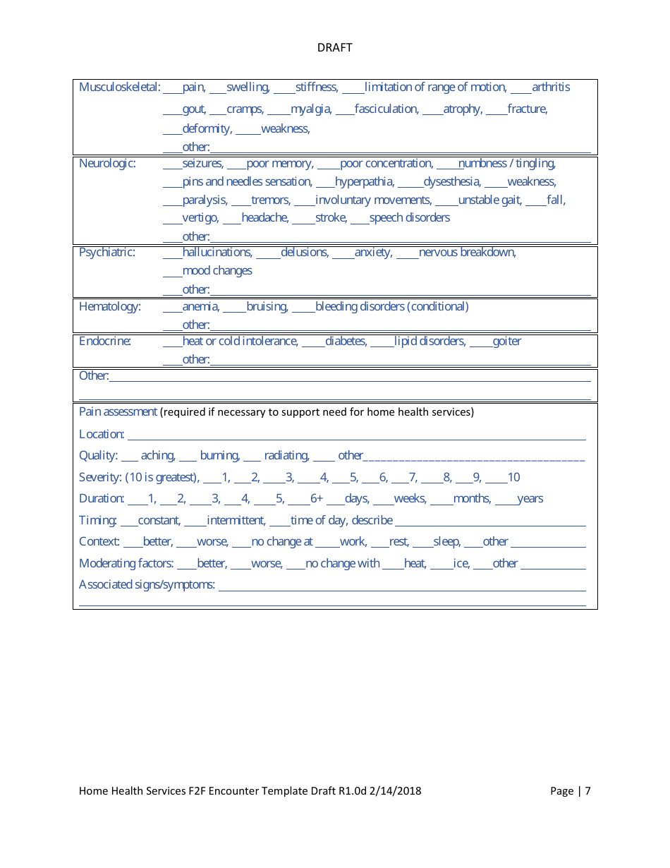 Home Health Services Face-To-Face Encounter Template, Page 7