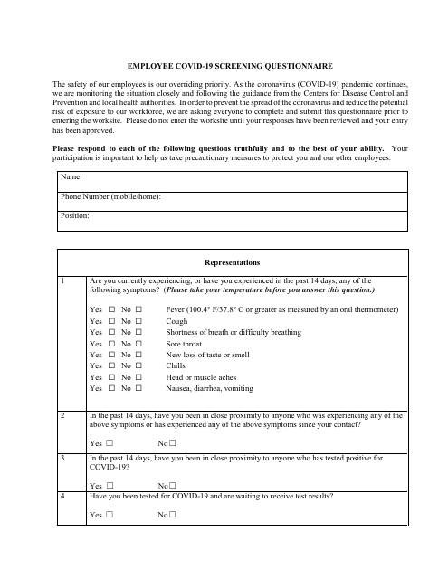 Employee Covid-19 Screening Questionnaire