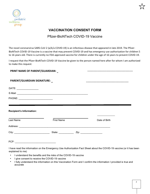 Pfizer-Biontech Covid-19 Vaccination Consent Form
